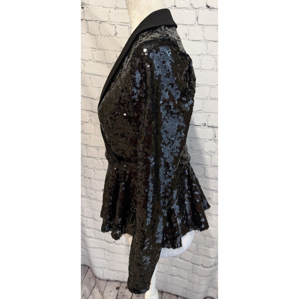 Venus black sequined tuxedo-style peplum top with a satin shawl collar Small - Picture 2 of 7